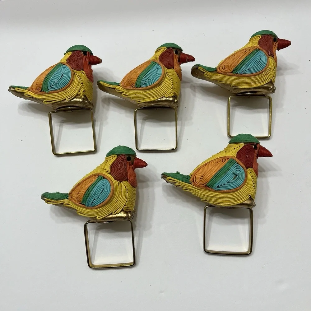 Vintage Pier 1 Imports Quilled Paper Sparrow Bird Napkin Holders Gold Tone Metal